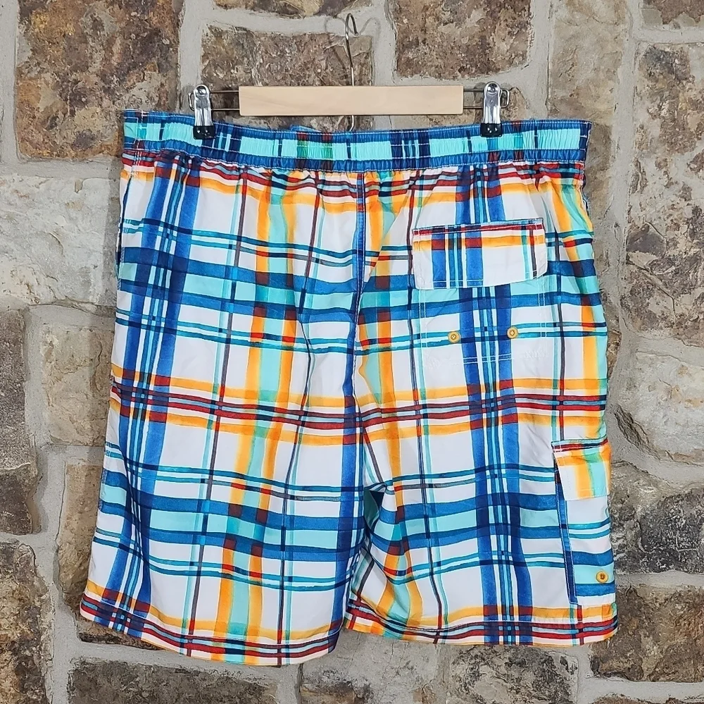 NWT Tommy Bahama XL Baja Plaid Striped Swim Board Shorts Trunks